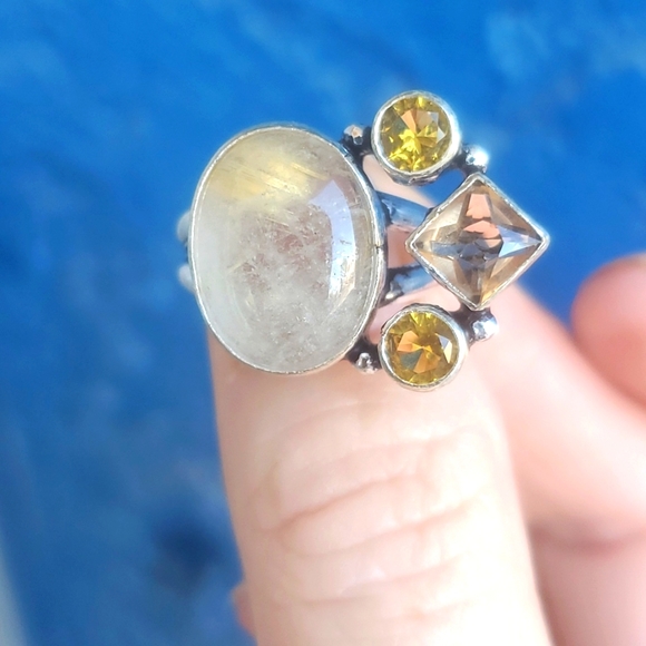 New Golden Rutile, Morganite and Citrine Silver Ring. - Picture 2 of 16